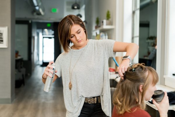 woman at a hair salon getting hair done